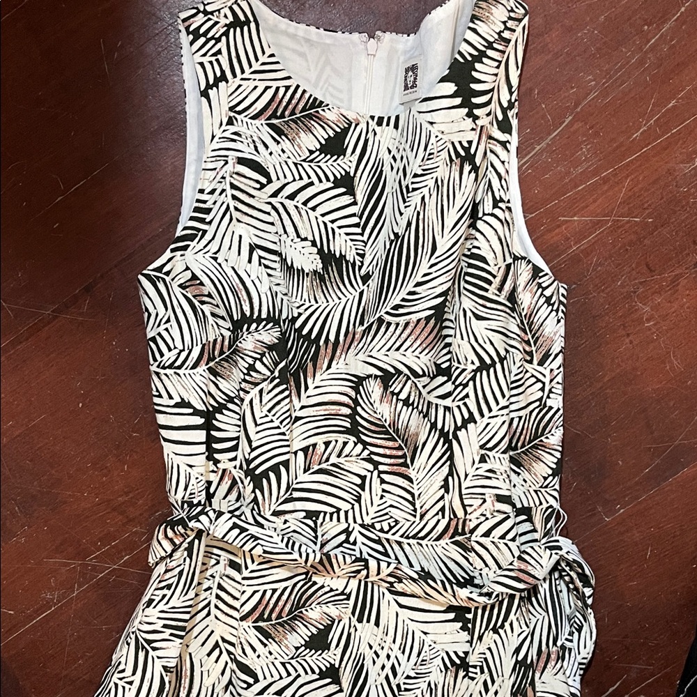 Anne Klein Cream and Brown Leaf Pattern Midi Dress - Picture 3 of 13